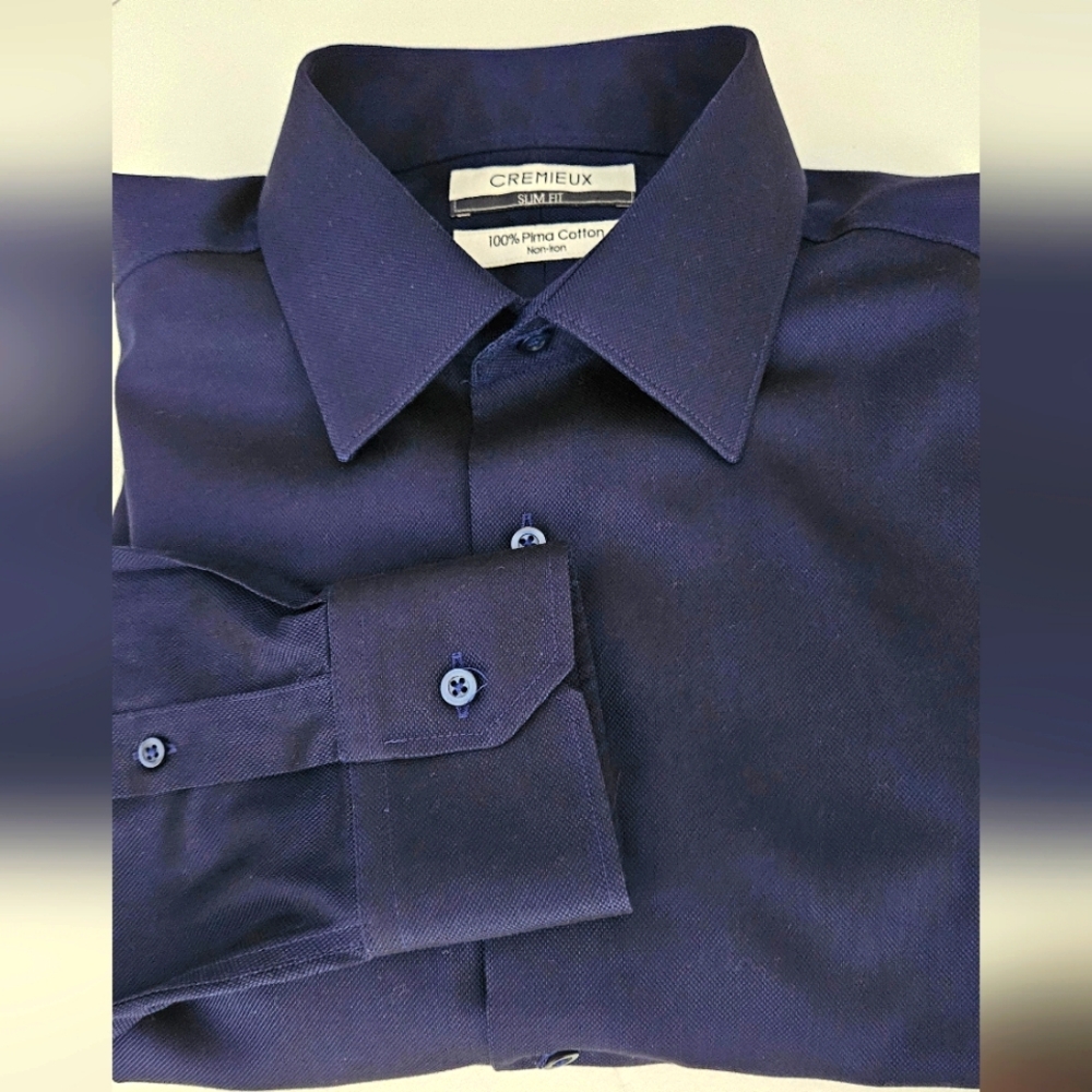 NWT Cremieux Pima Cotton 16.5" x 33 Large Navy Long Sleeve Button Up Te…